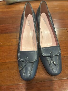 Zara Dark Navy Leather Knot-Detail Loafers